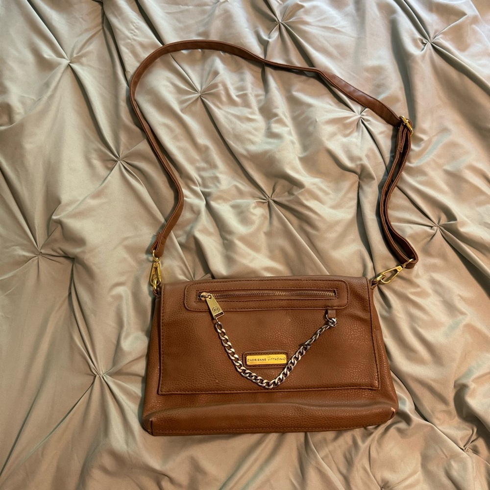 Adrienne Vittadini Brown Crossbody with Chain Detail